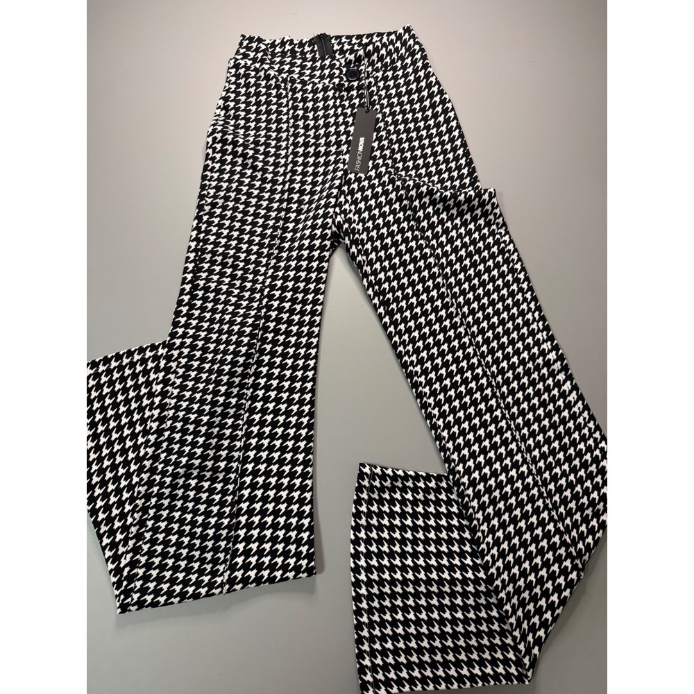 Fashion Nova Womens Houndstooth Wide Leg Pants Black White High Waist NWT Small